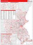 Boston-Cambridge-Newton Metro Area Wall Map Red Line Style